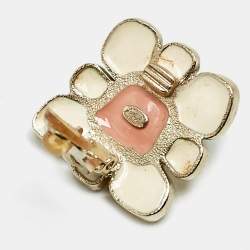 Chanel  CC Enamel Resin Gold Tone Earrings