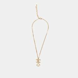 Chanel CC Faux Pearl Gold Tone Chain Link Pendant Necklace