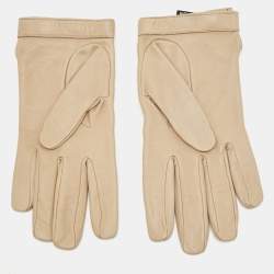 Chanel Beige Quilted Lambskin Leather CC Turnlock Gloves Size 8