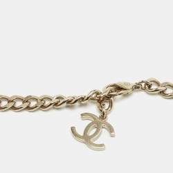 Chanel Interlaced CC Medallion Leather Gold Tone Pendant Chain Necklace