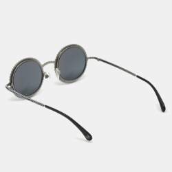 Pre Owned Chanel Grey/Blue 71138 Pearl Round Sunglasses