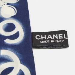 Chanel Dark Blue CC Charms Print Silk Slim Bandeau Scarf