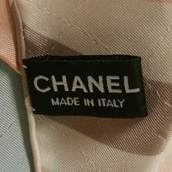 Chanel Pastel Pink/Blue CC Jacquard Printed Silk Square Scarf