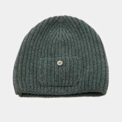 Chanel Grey Rib Knit Pocket Detail Beanie