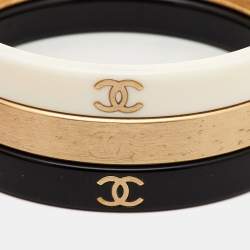 Chanel CC Resin Gold Tone Stacking Bangle Set of 3