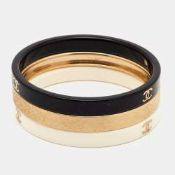 Chanel CC Resin Gold Tone Stacking Bangle Set of 3