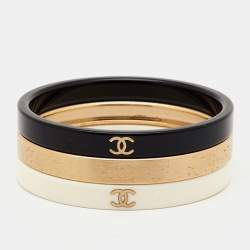 Chanel CC Resin Gold Tone Stacking Bangle Set of 3