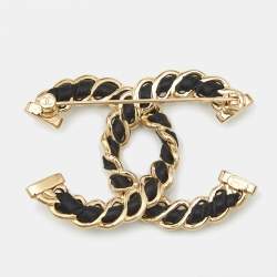 Chanel CC Leather Gold Tone Brooch