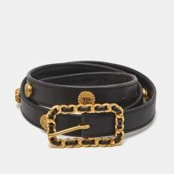 Chanel Black Leather Chain Buckle Belt Size 70 CM