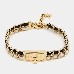  Chanel CC Leather Gold Tone Choker Necklace