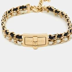  Chanel CC Leather Gold Tone Choker Necklace