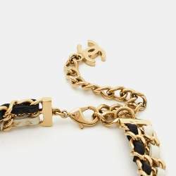  Chanel CC Leather Gold Tone Choker Necklace