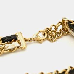  Chanel CC Leather Gold Tone Choker Necklace