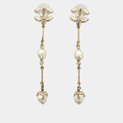 Chanel CC Drop Pearl Earrings