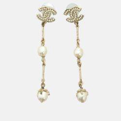 Chanel CC Drop Pearl Earrings