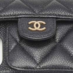 Pre Owned Chanel Black Caviar Quilted Leather iPhone 13 Classic Chain Case