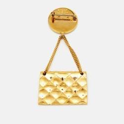 Chanel Hanging Flap Bag Motif Gold Tone Pin Brooch