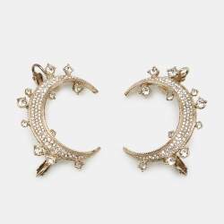 Chanel CC Moon Crystal Gold Tone  Clip On Cuff Earrings