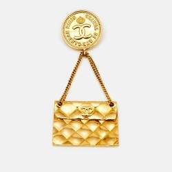 Chanel Hanging Flap Bag Motif Gold Tone Pin Brooch