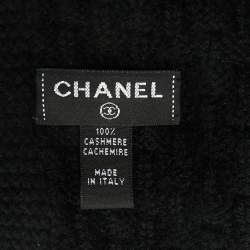 Chanel Black CC Embroidered Cashmere Knit Scarf