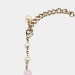 Chanel CC Faux Pearl Beads Gold Tone Long Necklace