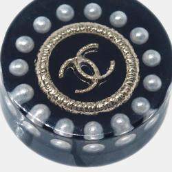 Chanel Black Gold Plated Acrylic Button Piercing Earrings