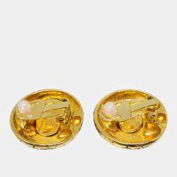 Chanel Button Earrings Clip-On Gold