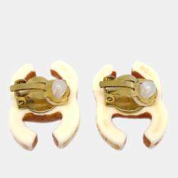 Chanel CC Earrings Clip-On White Acrylic
