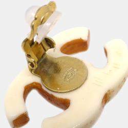 Chanel CC Earrings Clip-On White Acrylic