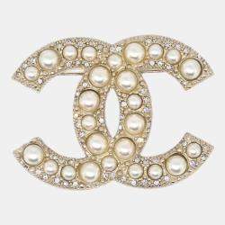 Chanel CC Gold Plated Artifical Pearl Brooch Pin 