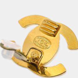 Chanel Gold Plated CC Turnlock Earrings Clip-On 
