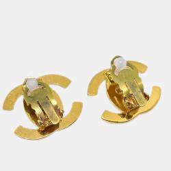 Chanel Gold Plated CC Turnlock Earrings Clip-On 