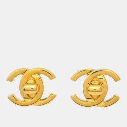 Chanel Gold Plated CC Turnlock Earrings Clip-On 