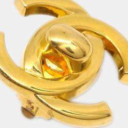 Chanel Gold Plated CC Turnlock Earrings Clip-On 