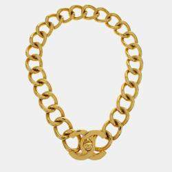 Chanel Gold Plated Chain Pendant Necklace