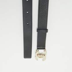 Chanel Black Leather CC Crystals Buckle Slim Belt 75CM