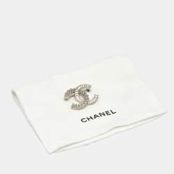 Chanel CC Crystal Embellished Silver Tone Pin Brooch