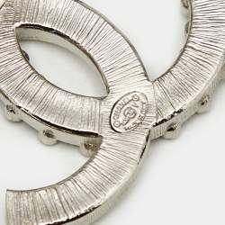 Chanel CC Crystal Embellished Silver Tone Pin Brooch