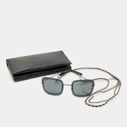 Chanel Dark Black Gradient 4244 CC Chain Embellished Square Sunglasses