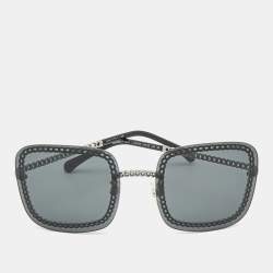 Chanel Dark Black Gradient 4244 CC Chain Embellished Square Sunglasses