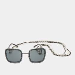 Chanel Dark Black Gradient 4244 CC Chain Embellished Square Sunglasses