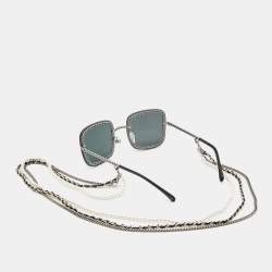 Chanel Dark Black Gradient 4244 CC Chain Embellished Square Sunglasses