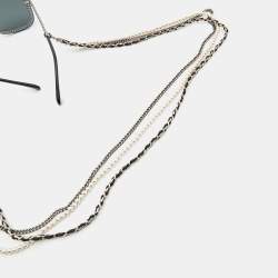 Chanel Dark Black Gradient 4244 CC Chain Embellished Square Sunglasses