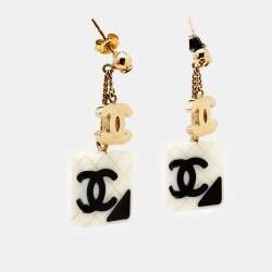 Pre Owned Chanel CC Resin Gold Tone Earrings