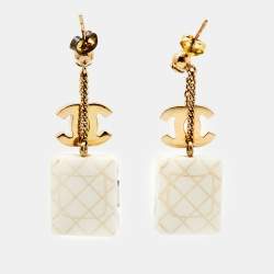 Pre Owned Chanel CC Resin Gold Tone Earrings