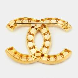Chanel CC Crystals Gold Tone Brooch