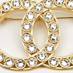 Chanel CC Crystals Gold Tone Brooch