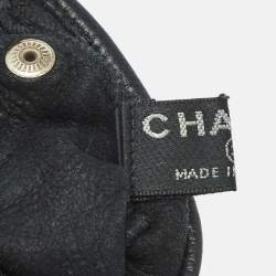 Pre Owned Chanel Black Perforated Leather Chain Link Fingerless Gloves