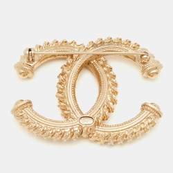 Pre Owned Chanel CC Gold Tone Textured Pin Brooch