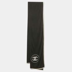Pre Owned Chanel Black CC Embroidered Cashmere Blend Knit Scarf